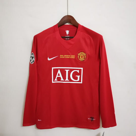 Manchester United 2007/08 Home UCL Final Men's Long Sleeve Jersey- Retro